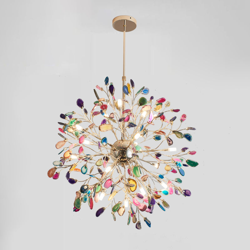 Wrought Iron Firefly Pendant Light in Modern Creative Style Sputnik Adjustable Chandelier with Agate Shade