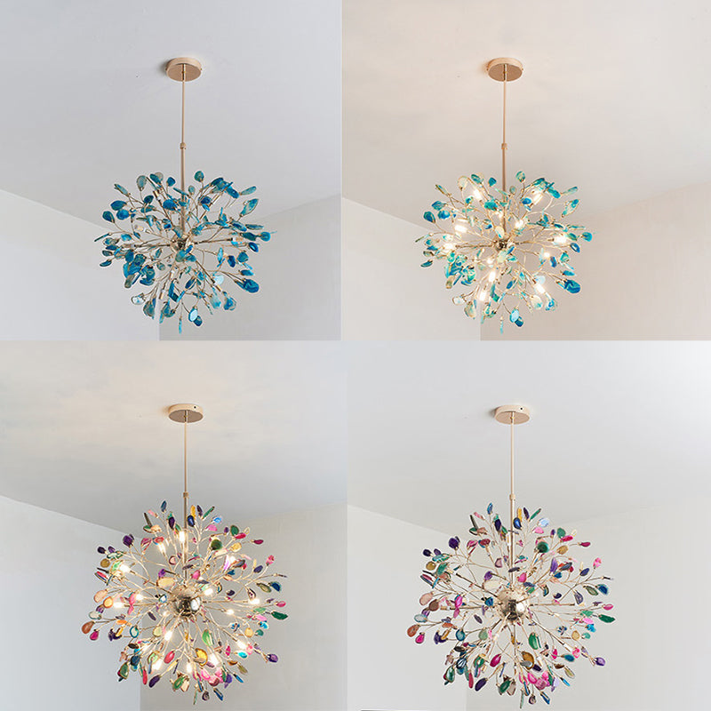 Wrought Iron Firefly Pendant Light in Modern Creative Style Sputnik Adjustable Chandelier with Agate Shade