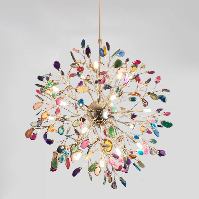 Wrought Iron Firefly Pendant Light in Modern Creative Style Sputnik Adjustable Chandelier with Agate Shade