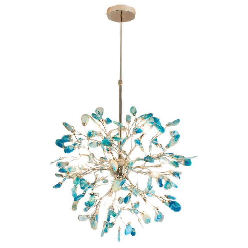 Wrought Iron Firefly Pendant Light in Modern Creative Style Sputnik Adjustable Chandelier with Agate Shade