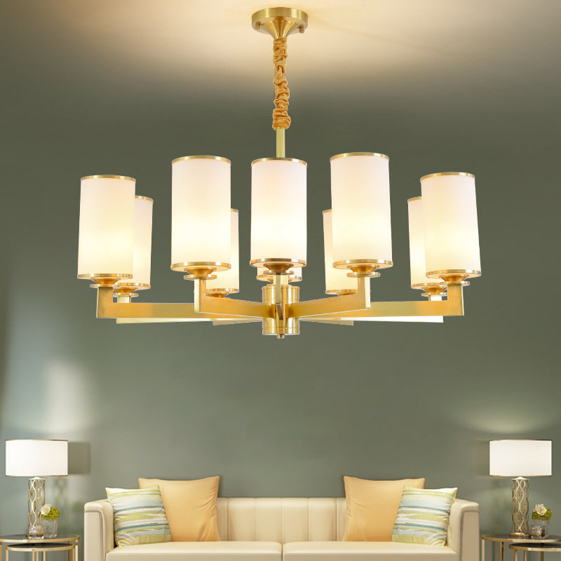 Cylindrical Milk Glass Chandelier Pendant Light Industrial Living Room Chandelier Lighting