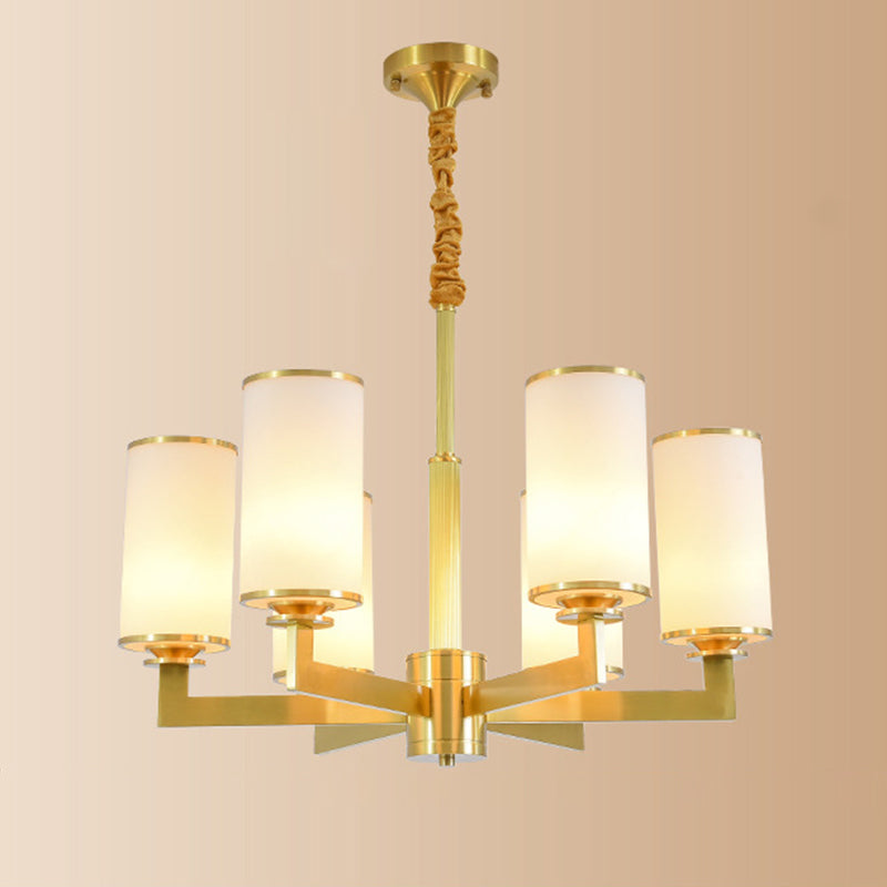 Cylindrical Milk Glass Chandelier Pendant Light Industrial Living Room Chandelier Lighting
