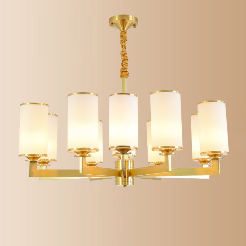 Cylindrical Milk Glass Chandelier Pendant Light Industrial Living Room Chandelier Lighting