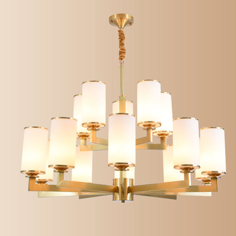Cylindrical Milk Glass Chandelier Pendant Light Industrial Living Room Chandelier Lighting