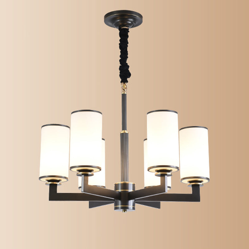 Cylindrical Milk Glass Chandelier Pendant Light Industrial Living Room Chandelier Lighting