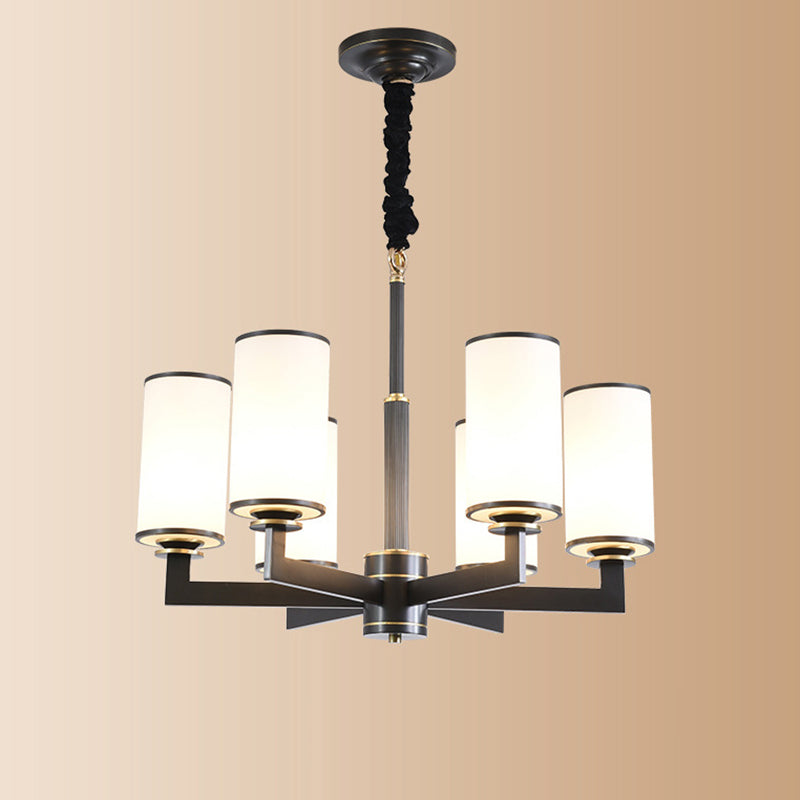 Cylindrical Milk Glass Chandelier Pendant Light Industrial Living Room Chandelier Lighting