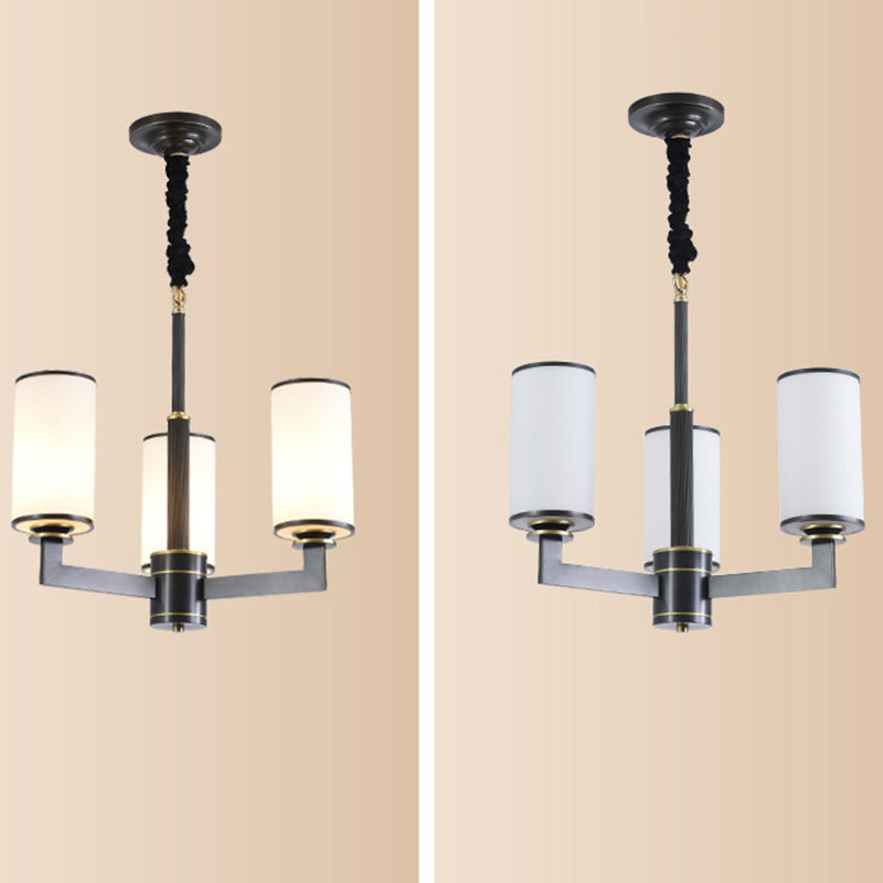 Cylindrical Milk Glass Chandelier Pendant Light Industrial Living Room Chandelier Lighting