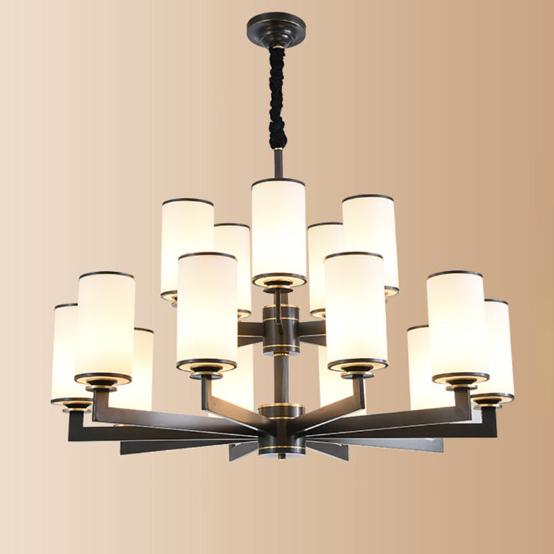 Cylindrical Milk Glass Chandelier Pendant Light Industrial Living Room Chandelier Lighting