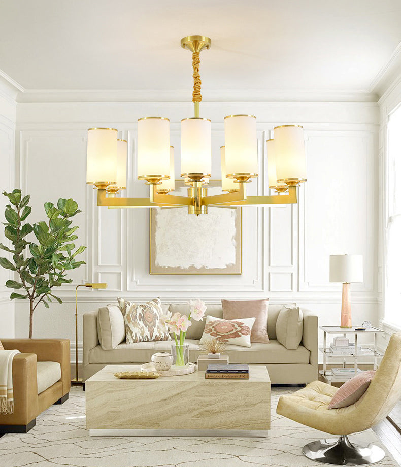 Cylindrical Milk Glass Chandelier Pendant Light Industrial Living Room Chandelier Lighting