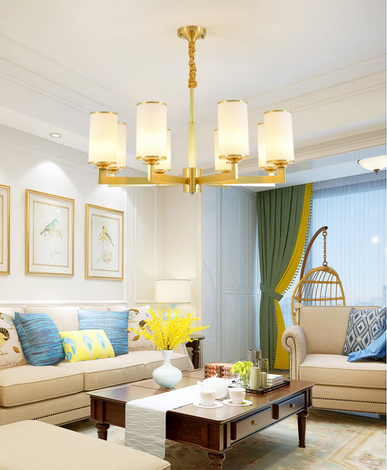 Cylindrical Milk Glass Chandelier Pendant Light Industrial Living Room Chandelier Lighting