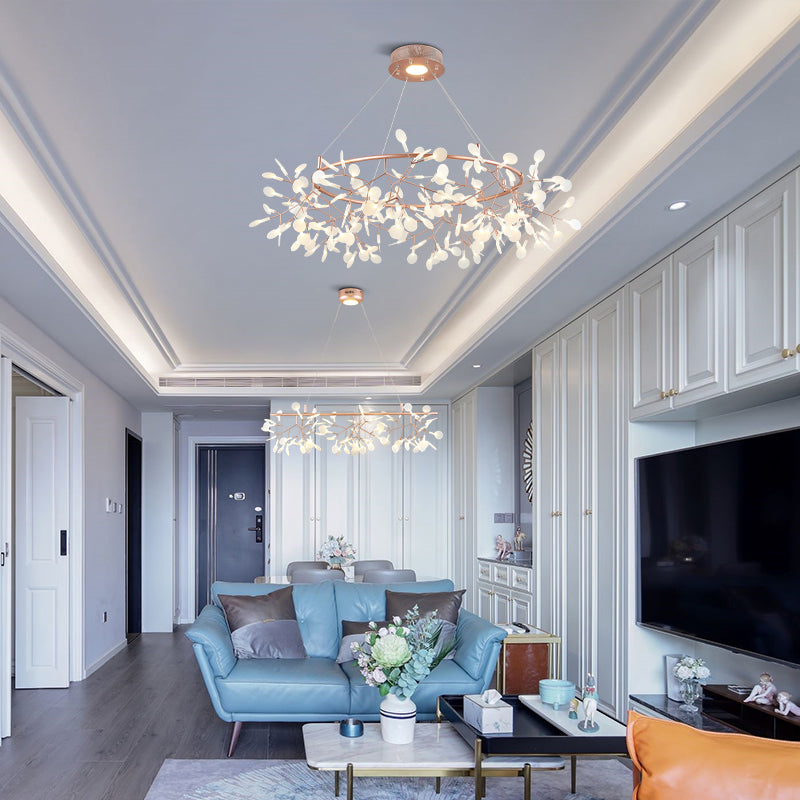 Rose Gold Sputnik Pendant Light in Modern Creative Style Stainless-Steel Firefly Ceiling Light with Acrylic Shade