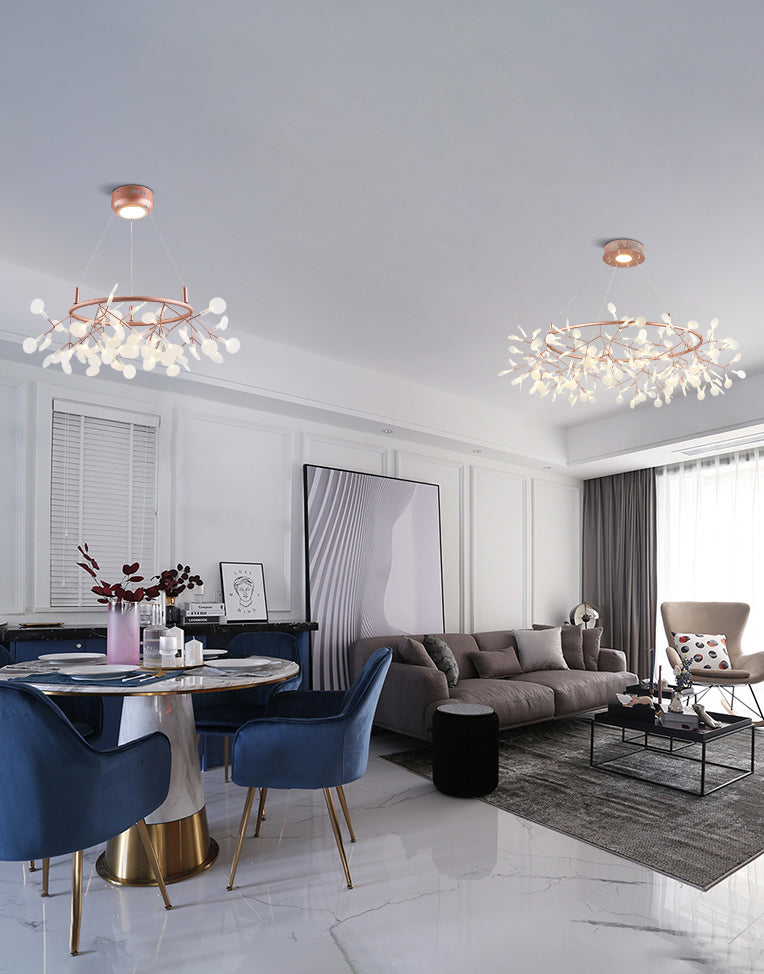 Rose Gold Sputnik Pendant Light in Modern Creative Style Stainless-Steel Firefly Ceiling Light with Acrylic Shade