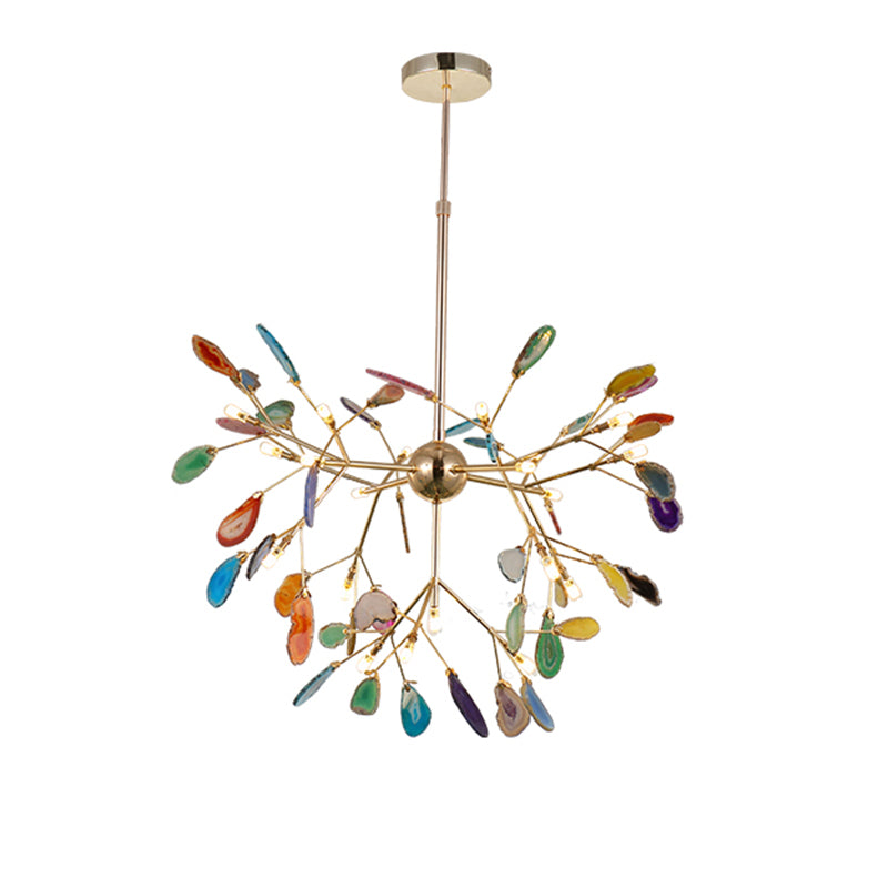 Wrought Iron Firefly Pendant Light in Modern Creative Style Sputnik Adjustable Chandelier with Agate Shade