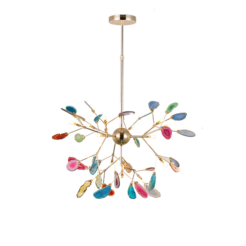 Wrought Iron Firefly Pendant Light in Modern Creative Style Sputnik Adjustable Chandelier with Agate Shade