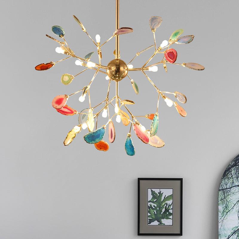 Wrought Iron Firefly Pendant Light in Modern Creative Style Sputnik Adjustable Chandelier with Agate Shade