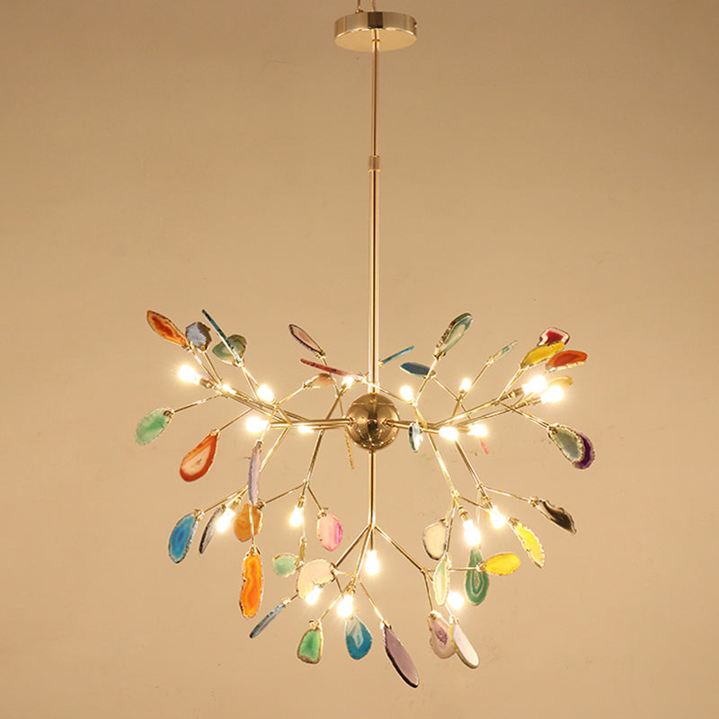 Wrought Iron Firefly Pendant Light in Modern Creative Style Sputnik Adjustable Chandelier with Agate Shade