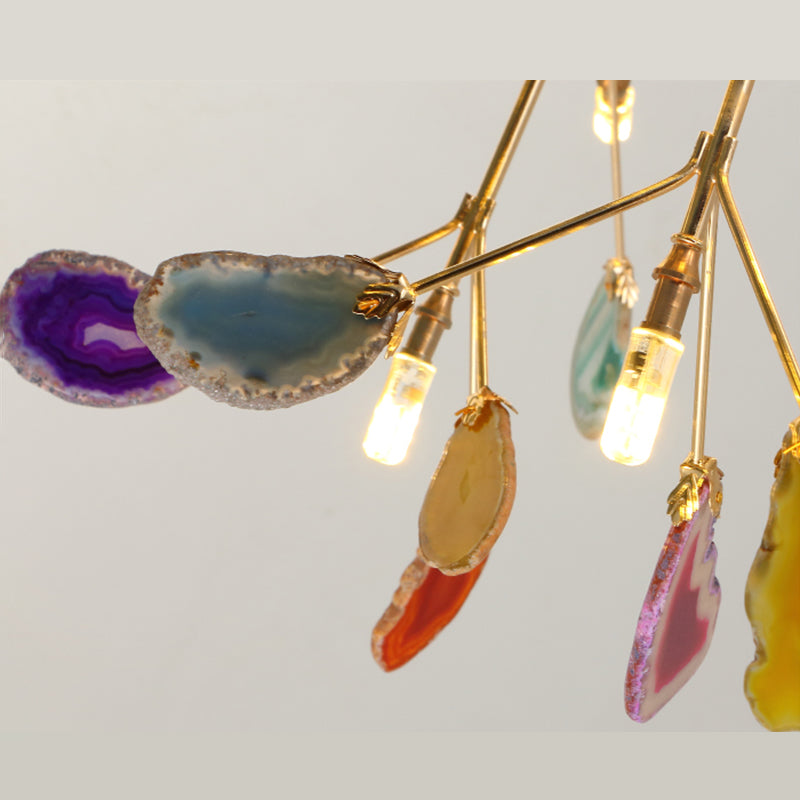 Wrought Iron Firefly Pendant Light in Modern Creative Style Sputnik Adjustable Chandelier with Agate Shade