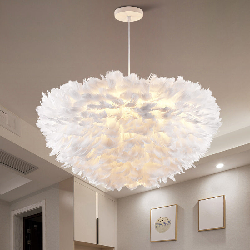 Nordic-Style Shaded Chandelier Pendant Light Feather Bedroom Pendant Lighting Fixture