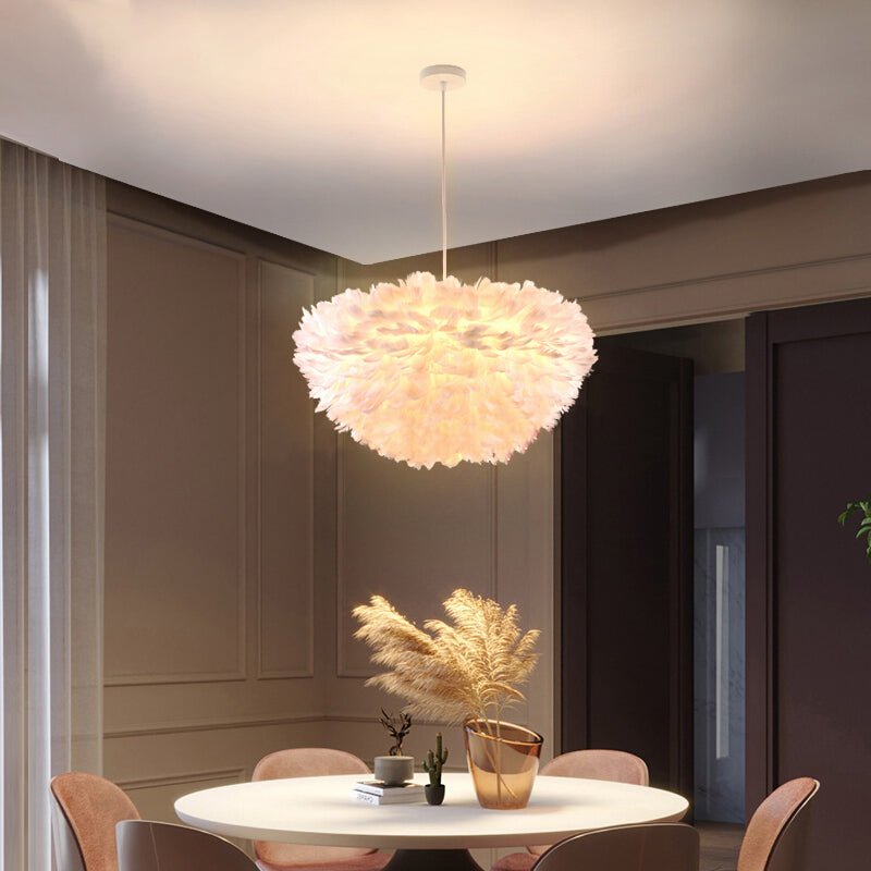 Nordic-Style Shaded Chandelier Pendant Light Feather Bedroom Pendant Lighting Fixture