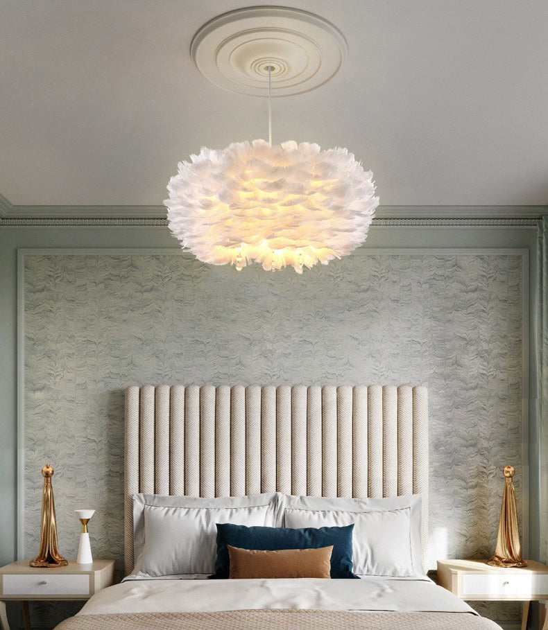 Nordic-Style Shaded Chandelier Pendant Light Feather Bedroom Pendant Lighting Fixture