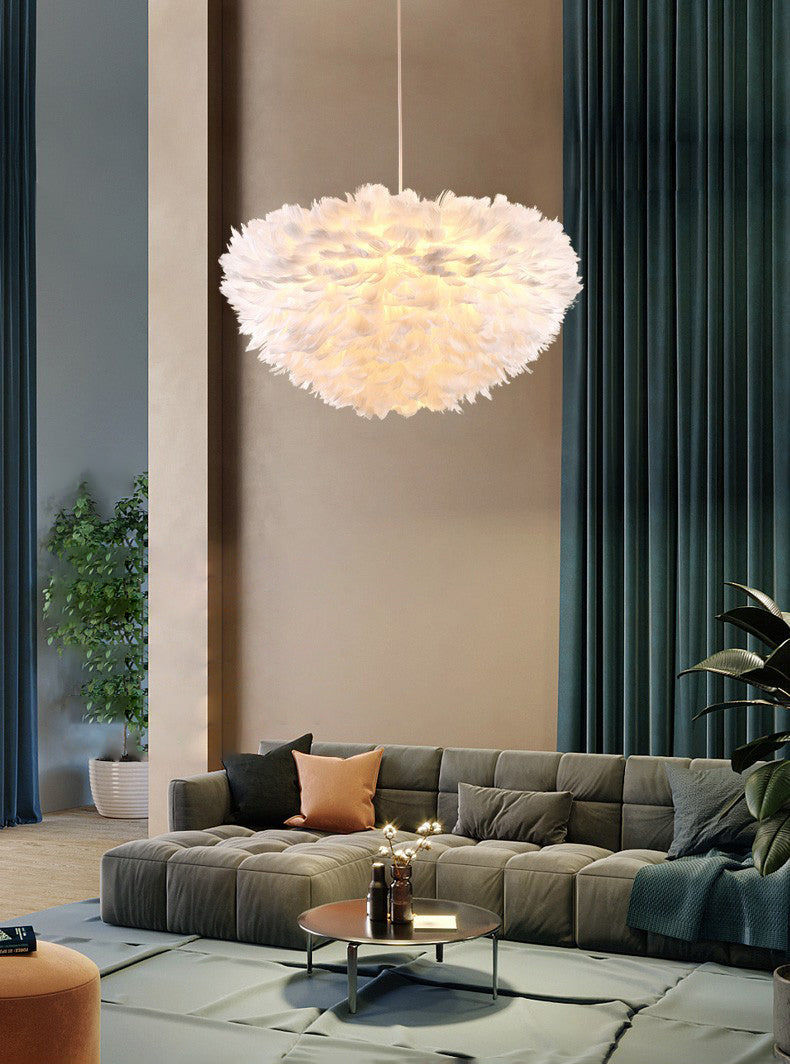 Nordic-Style Shaded Chandelier Pendant Light Feather Bedroom Pendant Lighting Fixture