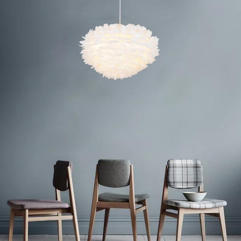 Feather Shaded Hanging Light Kit Contemporary Style White Chandelier Lighting Fixture