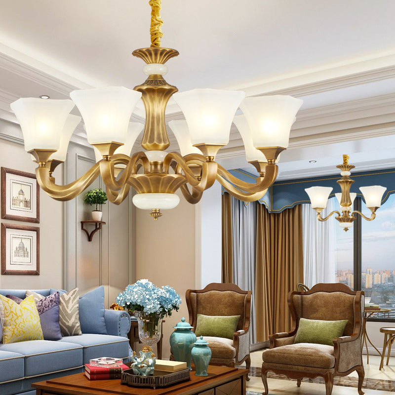 Bell Glass Chandelier Hanging Light Fixture Antique Living Room Chandelier Light Fixtures