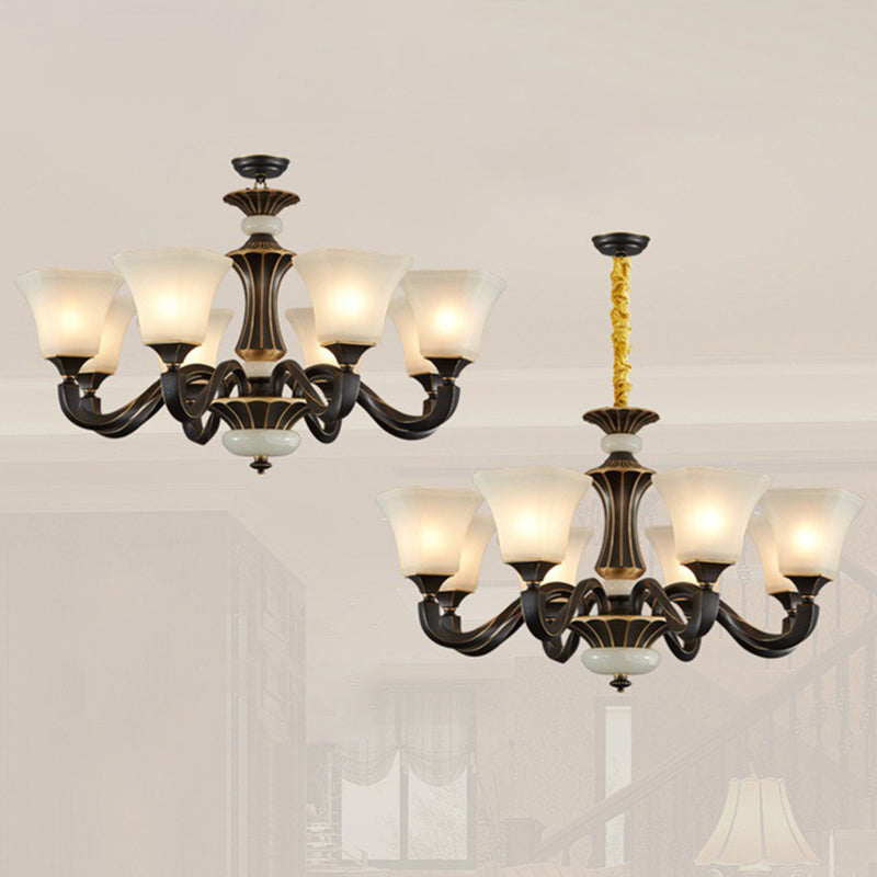 Bell Glass Chandelier Hanging Light Fixture Antique Living Room Chandelier Light Fixtures
