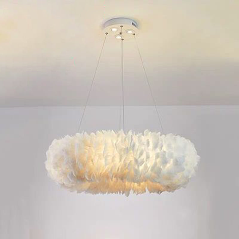 Feather Circle Chandelier Light Fixture Nordic Pendant Lighting Fixture in White