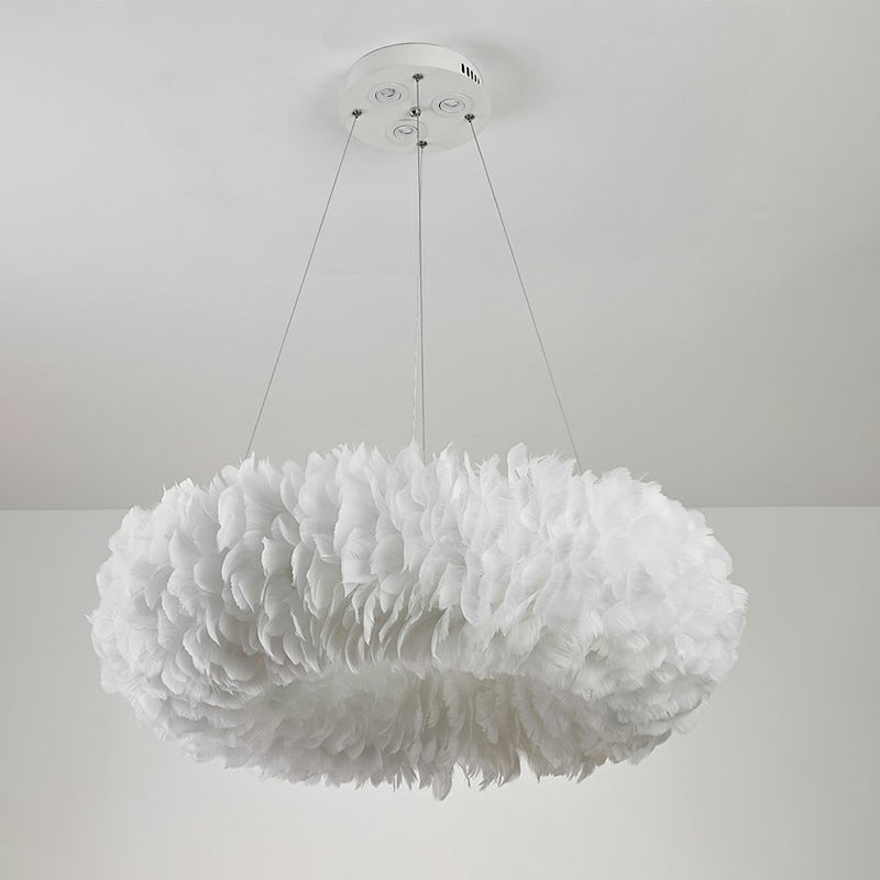 Feather Circle Chandelier Light Fixture Nordic Pendant Lighting Fixture in White