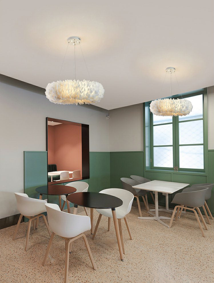 Feather Circle Chandelier Light Fixture Nordic Pendant Lighting Fixture in White