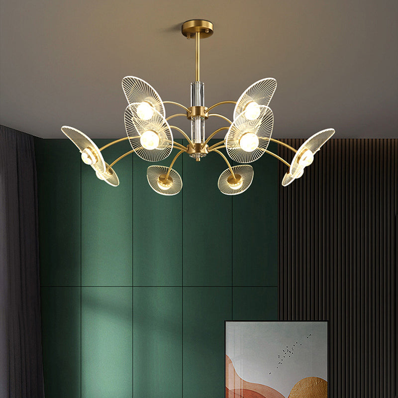 Minimalist Shaded Pendant Chandelier Metal Dinning Room LED Suspension Light in Gold