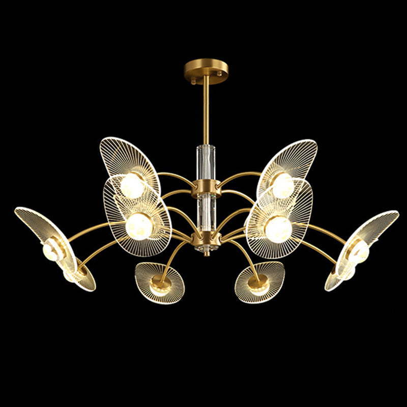 Minimalist Shaded Pendant Chandelier Metal Dinning Room LED Suspension Light in Gold