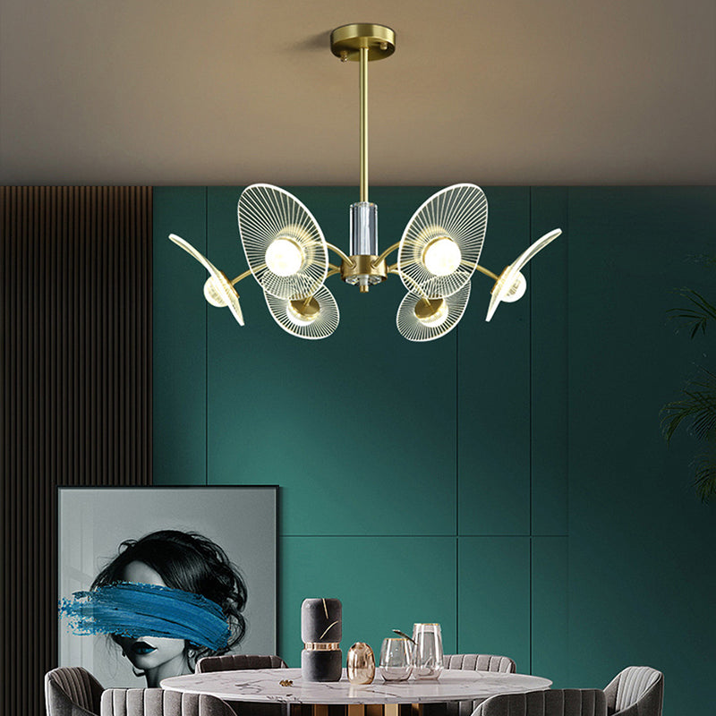 Minimalist Shaded Pendant Chandelier Metal Dinning Room LED Suspension Light in Gold