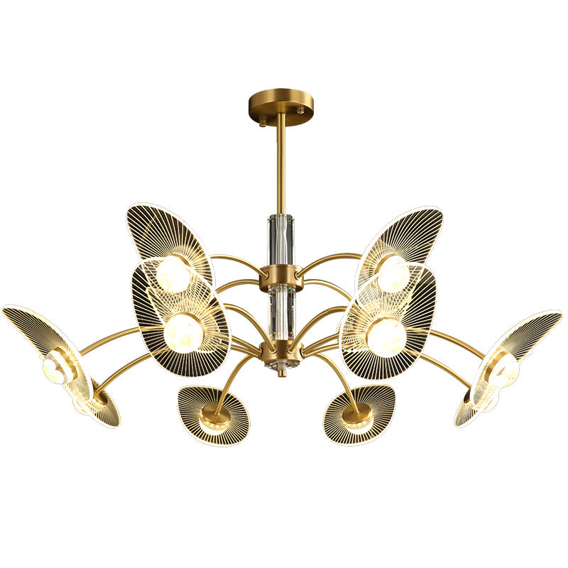 Minimalist Shaded Pendant Chandelier Metal Dinning Room LED Suspension Light in Gold