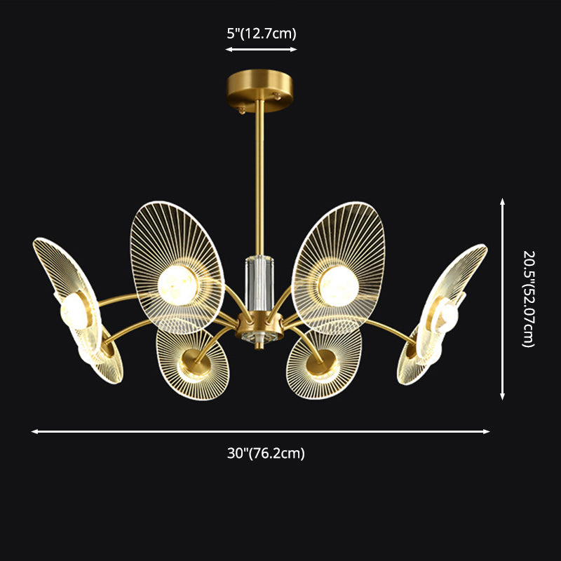 Minimalist Shaded Pendant Chandelier Metal Dinning Room LED Suspension Light in Gold