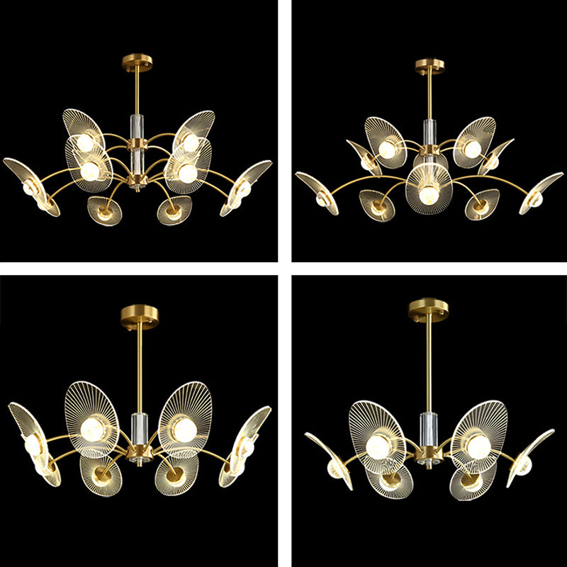 Minimalist Shaded Pendant Chandelier Metal Dinning Room LED Suspension Light in Gold