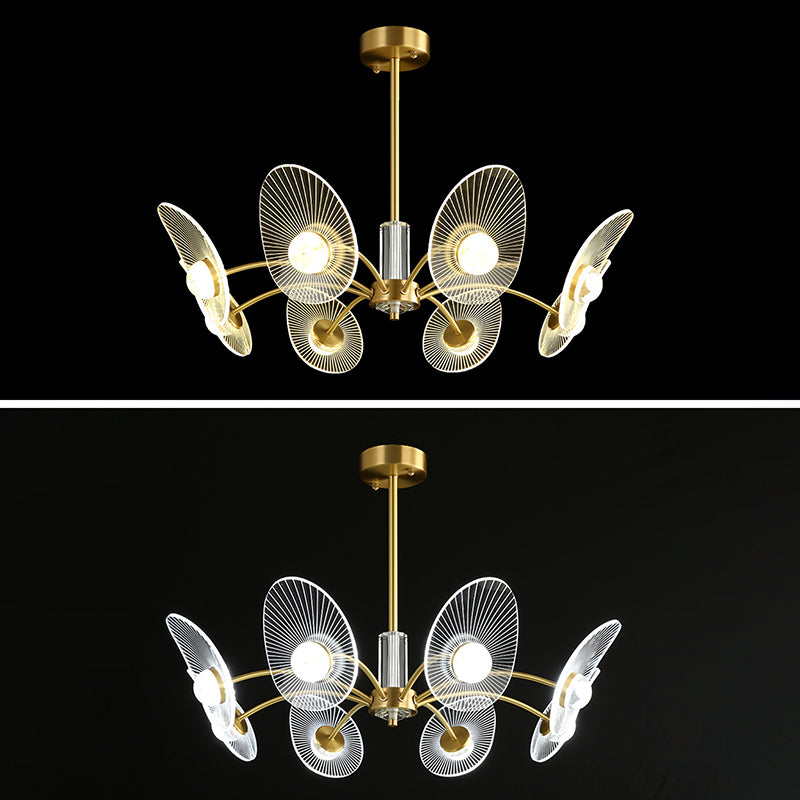 Minimalist Shaded Pendant Chandelier Metal Dinning Room LED Suspension Light in Gold