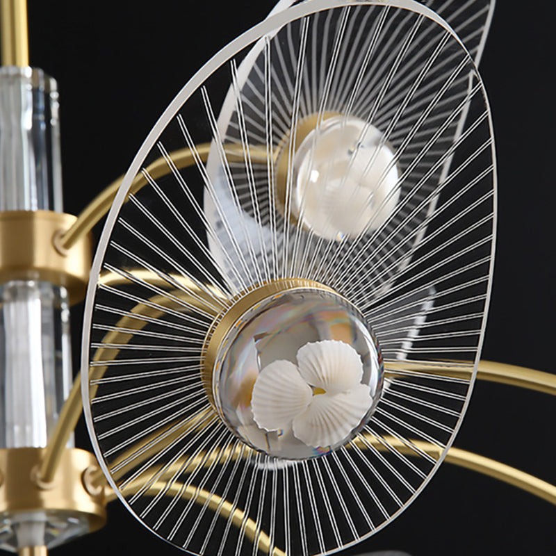 Minimalist Shaded Pendant Chandelier Metal Dinning Room LED Suspension Light in Gold