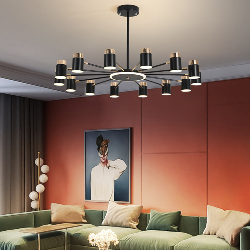 Metal Starburst Chandelier Pendant Light Minimalist Style LED Hanging Light Fixture in Black