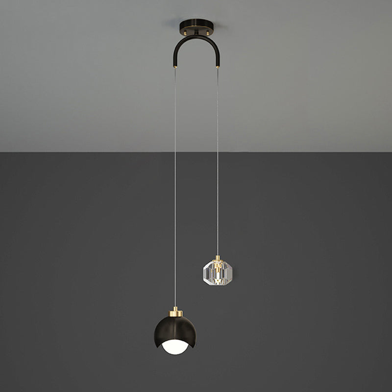 Modern Luxury Style Globe Suspended Lighting Fixture Crystal 2 Lights Hanging Light Kit for Bedroom