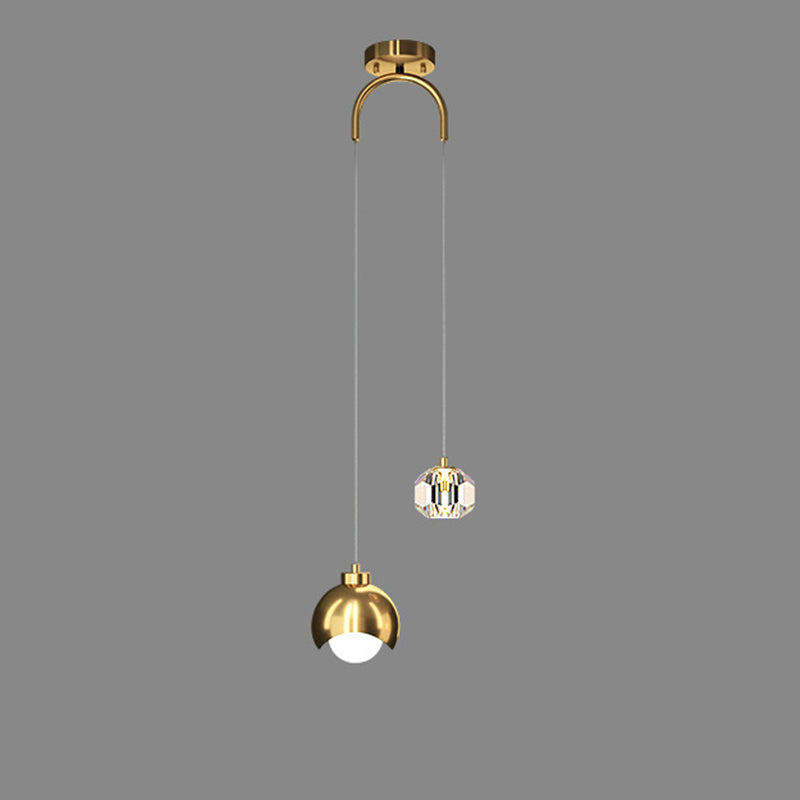 Modern Luxury Style Globe Suspended Lighting Fixture Crystal 2 Lights Hanging Light Kit for Bedroom