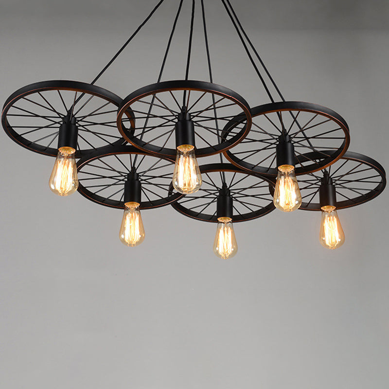 Industriële wagenwielcluster hanger licht metaal multi -light hanger voor woonkamer