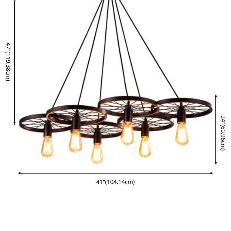 Industriële wagenwielcluster hanger licht metaal multi -light hanger voor woonkamer