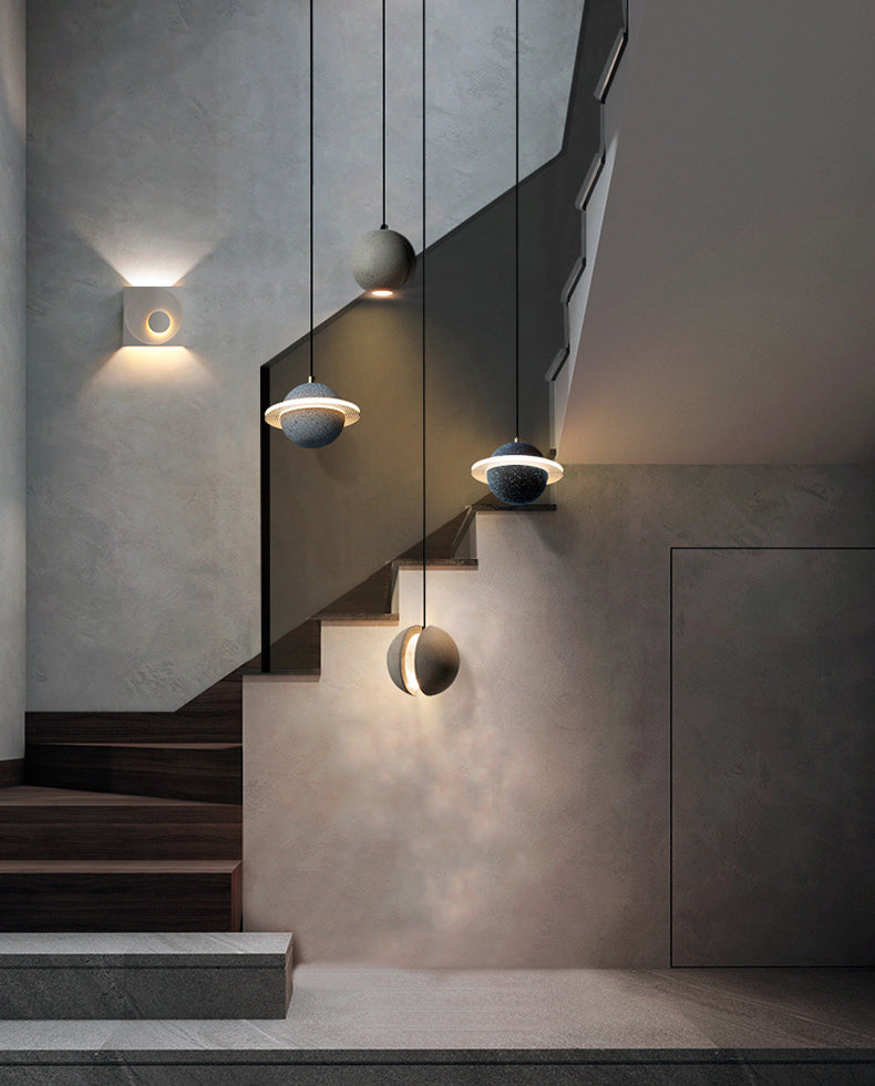 Globe Hanging Pendant Lights Modern Minimalist Style Pendant Ceiling Light with Cement Shade