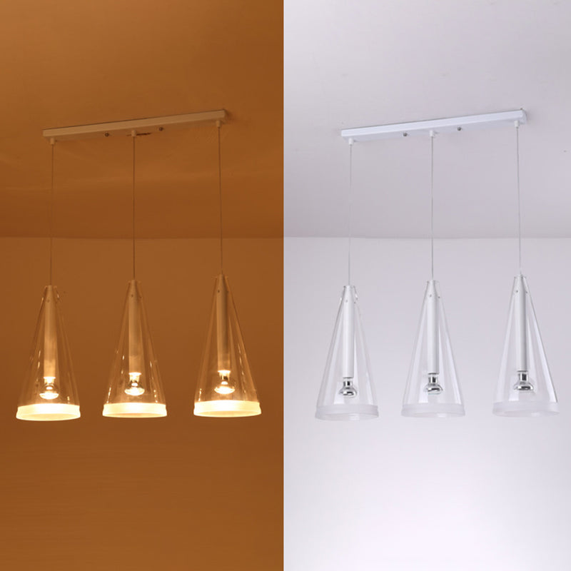 Transparent Glass Conical Pendant Lighting Minimalist White Hanging Light for Dining Room