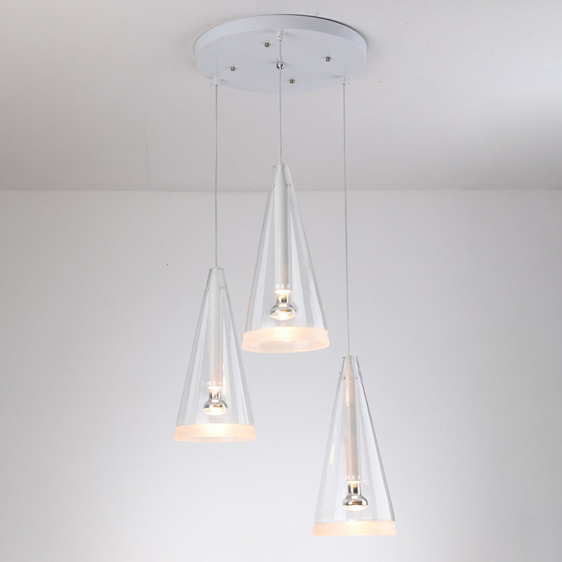 Transparent Glass Conical Pendant Lighting Minimalist White Hanging Light for Dining Room
