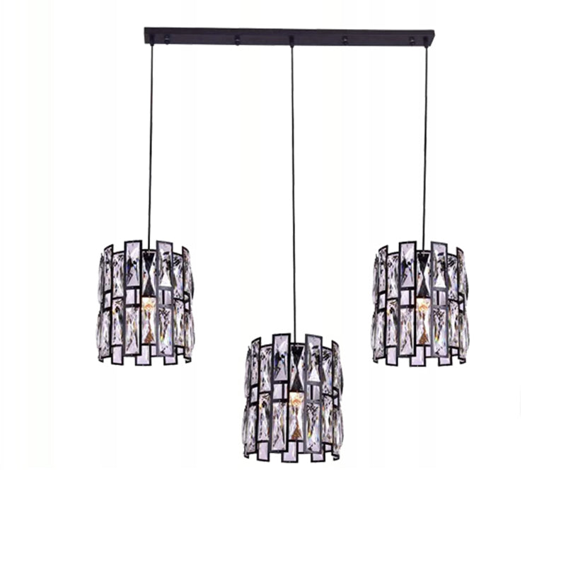 Modern Shaded Hanging Lamp Crystal Rectangles Dining Room Pendant Light in Black