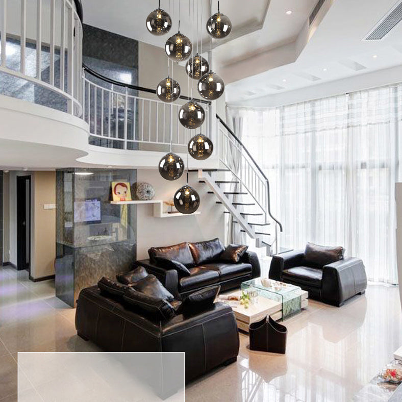 Globe Shape Glass Pendant Lamp Modern Multiple Hanging Light with Beaded Crystals