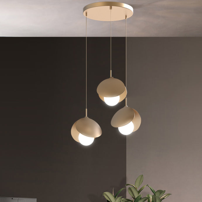 Modern 3-Light Pendant Light Fixture Gold Spherical Hanging Lamp with White Glass Shade